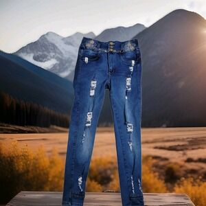 Bon Bonup Jeans Womens 12 Super-Skinny Distressed Jeggings 27x27‎ Embroidered